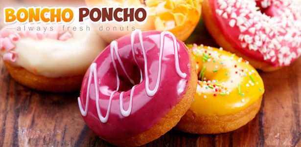 Свежие и ароматные пончики с различными начинками от компании Boncho Poncho: 16, 24 или 32 штуки. **Скидка 50%**. Москва - kupikupon.ru Свежие и ароматные пончики с различными начинками от компании Boncho Poncho: 16, 24 или 32 штуки. **Скидка 50%**